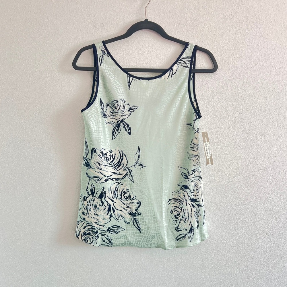 NWT Jones New York Mint Green Floral Satin Pajama Set M Luxury Lounging Chic
